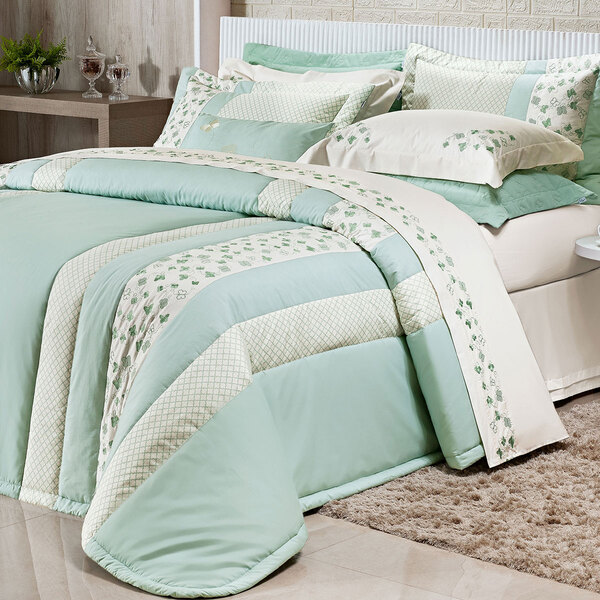 Colcha Tamanho Super King Verde 200 Fios 100% Algodão + Jogo