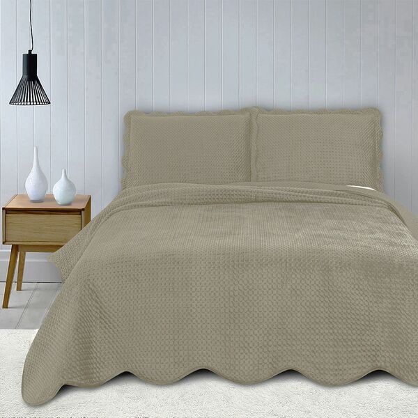 Colcha Velvet Veludo - Casal - C/ Porta Travesseiros - Bege -