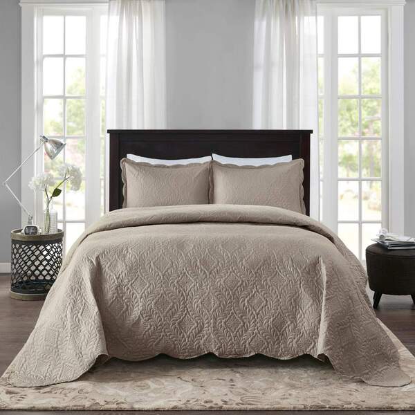 Colcha Verona Mandala Lisa Taupe Queen Dupla Face 03 Peças -