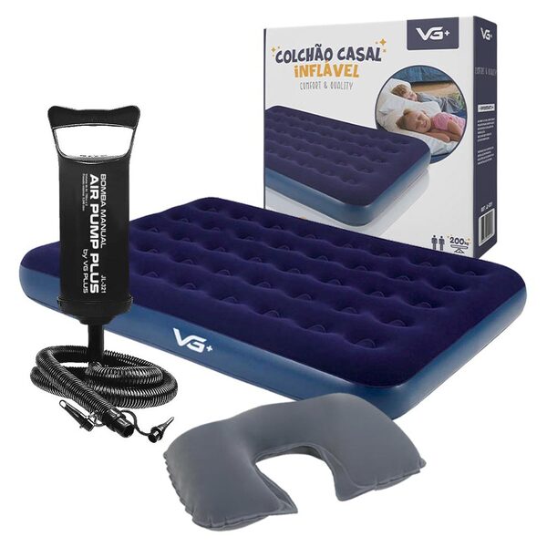 Colchão Casal Inflável Com Bomba Manual E Travesseiro Pescoço