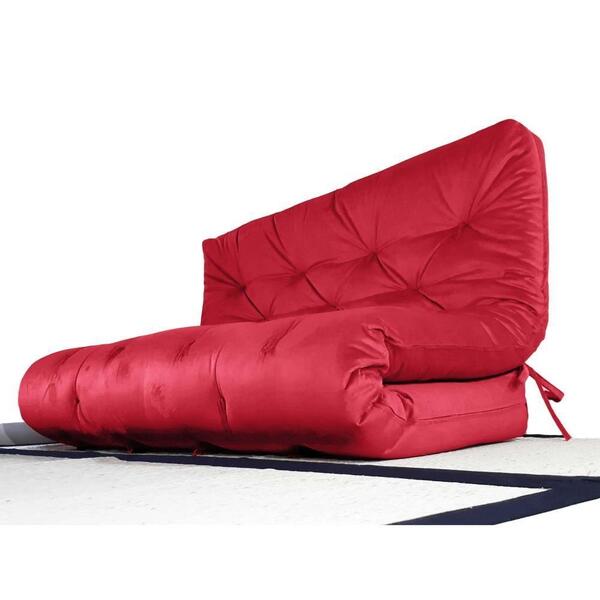 Colchão Futon Casal Dobrável Sofa Cama Vermelho