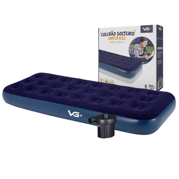 Colchão Solteiro Infável + Bomba De Ar Elétrica 110v Vg Plus