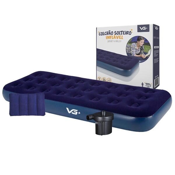 Colchão Solteiro Infável + Travesseiro + Bomba Elétrica 110v