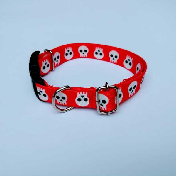 Coleira Cachorro Smooty Pet P Estampada - 1 Vermelho/caveira