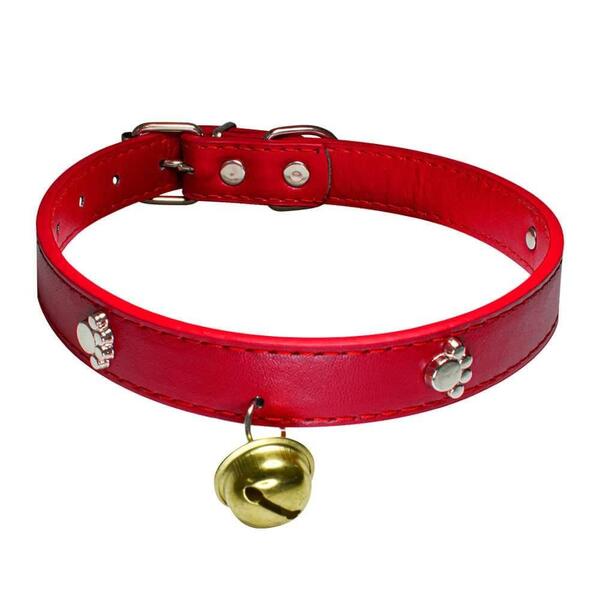 Coleira De Cachorro Com Sino Médio Em Couro Sintético Vermelh