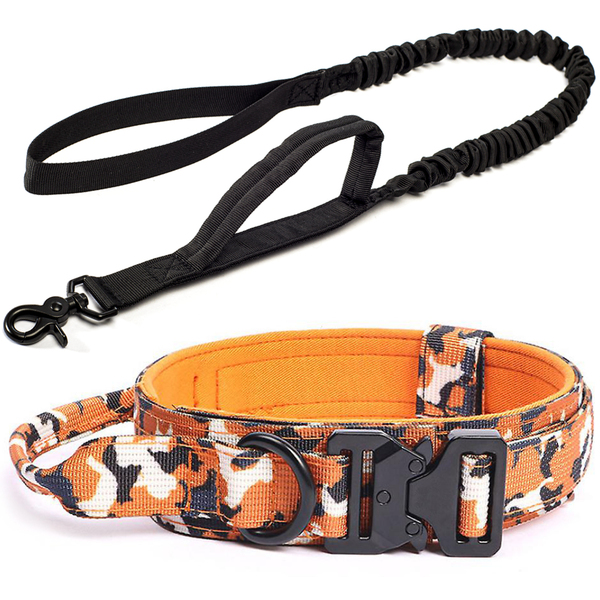 Coleira E Guia Cachorro Grande Madog Comander Laranja Xg