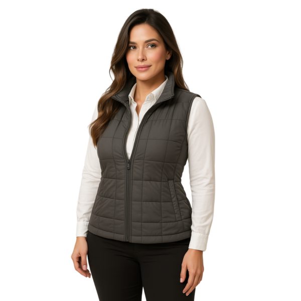 Colete Profissional Nylon Puffer Forro Zíper Feminino Cinza E