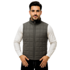 Colete Profissional Puffer Nylon Forro Zíper Masculino Cinza