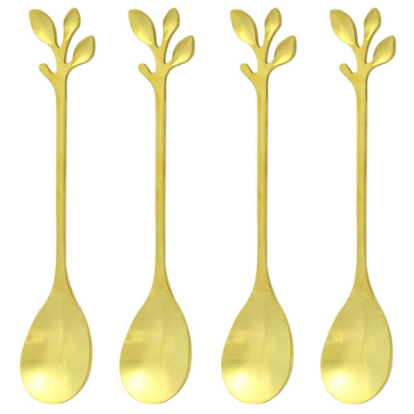 Colher Colherzinha Formato Folhas Aço Inox 4 Unidades Dourado