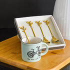 Colher Colherzinha Formato Folhas Aço Inox 4 Unidades Dourado