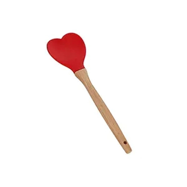 Colher Coração Em Silicone Com Cabo De Bambu Heart Vermelho 2