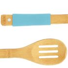Colher Vazada De Bambu Cb Revestido De Silicone Azul