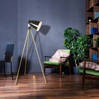 Coluna Tour 1xe27 Cromo Negro E Base Madeira Natural Cabo Vin