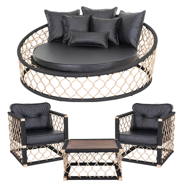 Combo 1 Chaise  6 Almofadas + 2 Poltronas + Mesa Madeira Alum