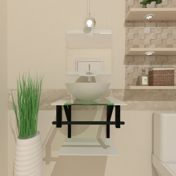 Combo 2x1 Gabinete De Vidro 40cm Ap Com Cuba Redonda + Tornei