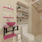 Combo 2x1 Gabinete De Vidro 40cm Ap Com Cuba Redonda Rosa + T