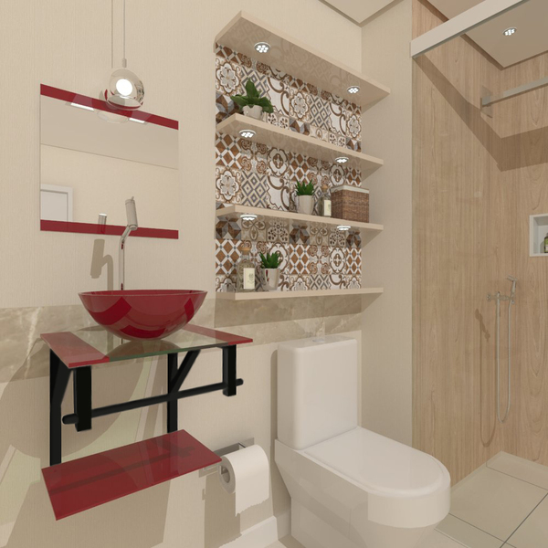 Combo 2x1 Gabinete De Vidro 40cm Ap Com Cuba Redonda Vermelho