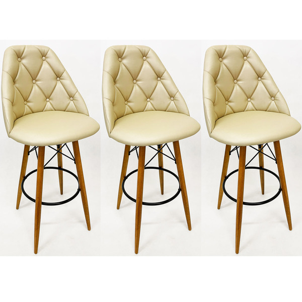 Combo 3 Banquetas Alta Bar Decorativa Sophia Botonê Cor Bege