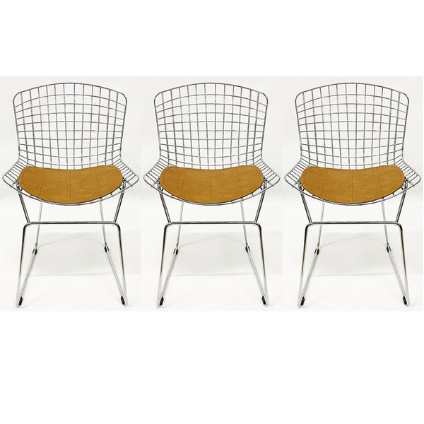 Combo 3 Cadeiras Para Cozinha Bertoia Cromada Assento Cor Car