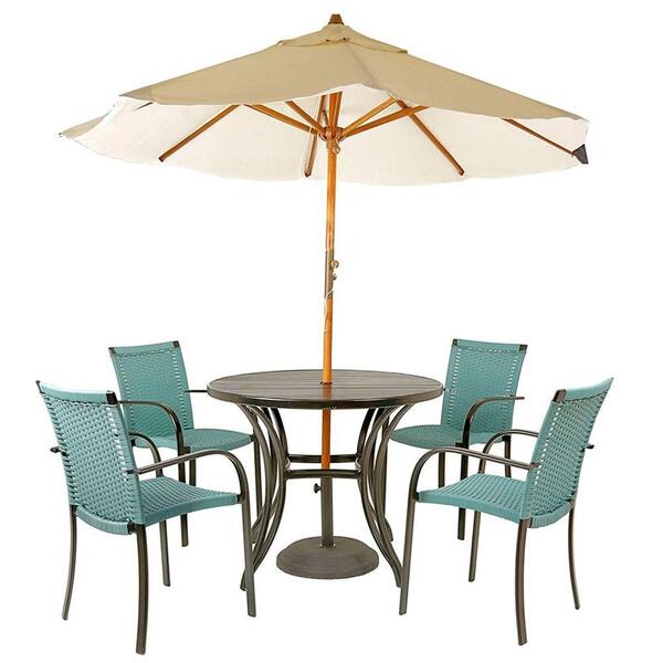 Combo 4 Cadeiras Fibra  Azul Turquia E Mesa  Preta E  Bege