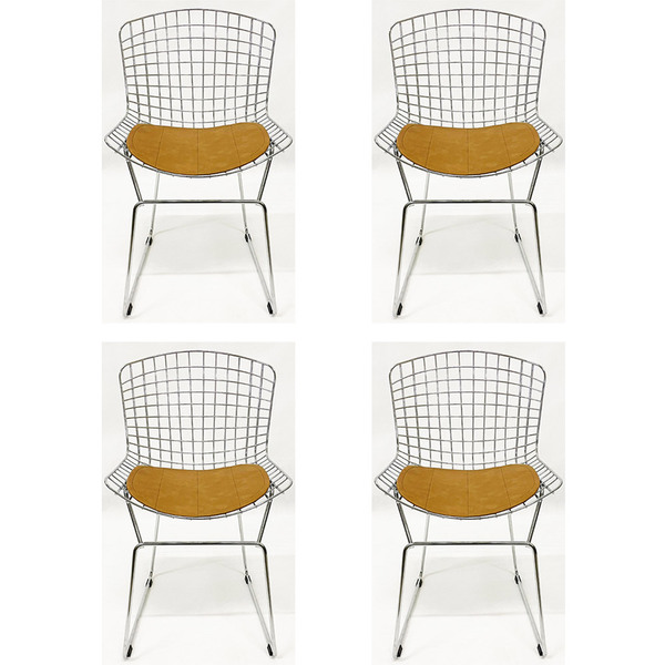 Combo 4 Cadeiras Para Cozinha Bertoia Cromada Assento Cor Car