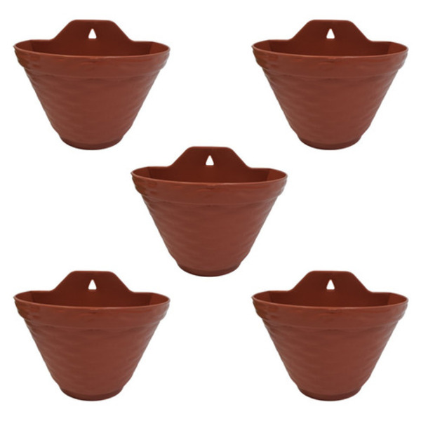 Combo 5 Vasos De Parede 20cm Meia Lua P/ Plantas Terracota