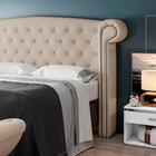 Combo Cabeceira Recamier Queen 160cm Linho Bege Ursa/cisne