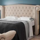 Combo Cabeceira Recamier Queen 160cm Linho Bege Ursa/cisne