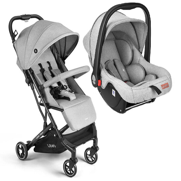 Combo Carrinho De Bebê Compacto Oppa Cinza + Bebê Conforto Li
