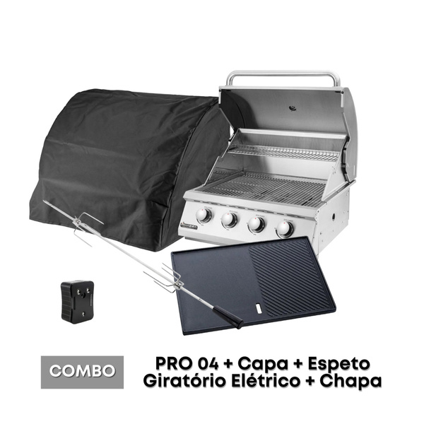 Combo Churrasqueira À Gás Mikazza G2 Pro 4+ Capa + Chapa + Es