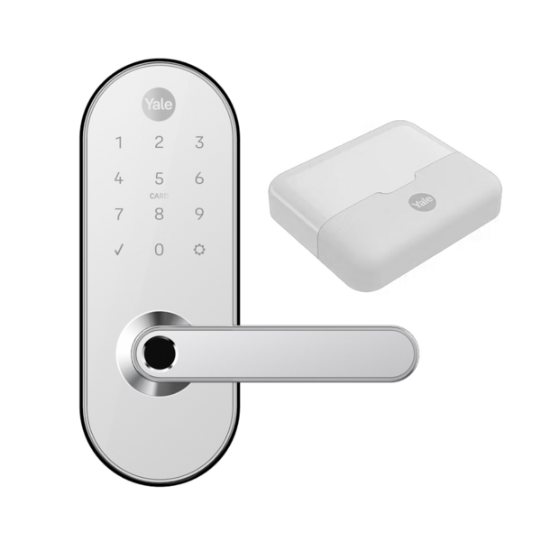 Combo Fechadura Digital Yale Senha YMC 420W Resistente à Água Branca de Embutir