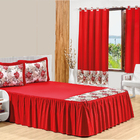 Combo Jogo De Cama + Cortina Casa Dona Forest 4 Peças Vermelho