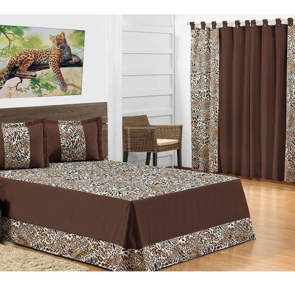 Combo Jogo De Cama + Cortina Casa Dona Moçambique 4 Peças Tab