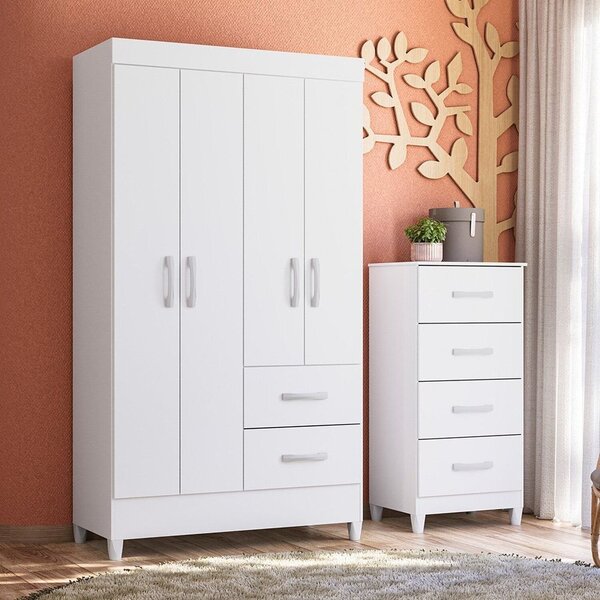 Combo Para Quarto Infantil Guarda-roupa E Cômoda Mobi Branco