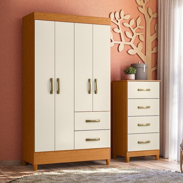 Combo Para Quarto Infantil Guarda-roupa E Cômoda Mobi Cinamom