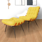 Combo Poltrona Decorativa Mais Puff Costela Suede Amarelo - D