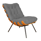 Combo Poltrona Decorativa Mais Puff Costela Suede Cinza - Ds