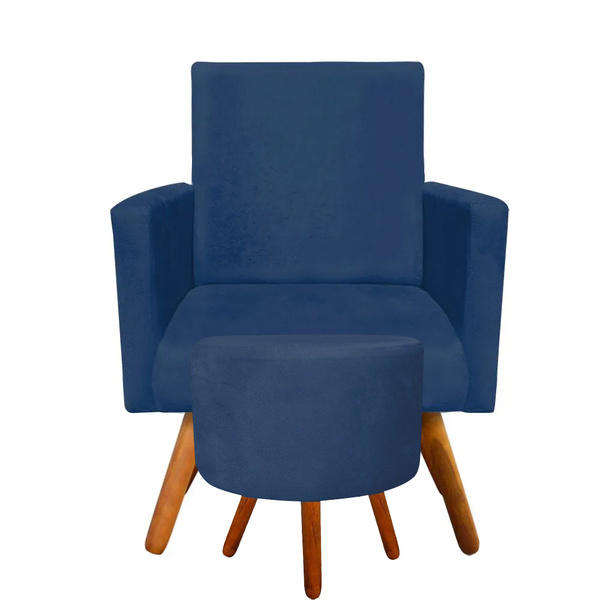 Combo Poltrona Decorativa Nina Com Puff Redondo Pés Madeira S