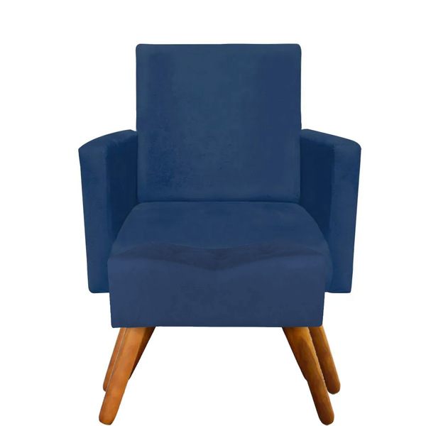 Combo Poltrona Decorativa Nina Com Puff Retangular Pés Madeir