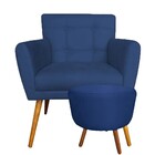 Combo Poltrona Decorativa Onix Com Puff Redondo Pés Madeira S