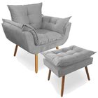 Combo Poltrona Decorativa Opala Deluxe Com Puff Suede Cinza