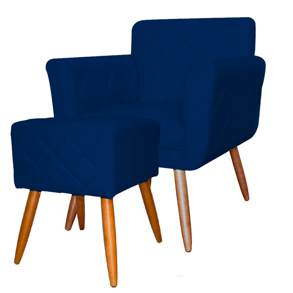 Combo Poltrona Mais Puff Isabela Em Tressê Pés Palito Suede A