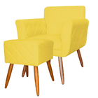 Combo Poltrona Mais Puff Isabela Em Tressê Pés Palito Suede A