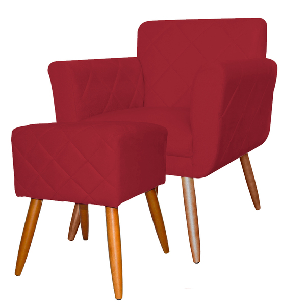 Combo Poltrona Mais Puff Isabela Em Tressê Pés Palito Suede V