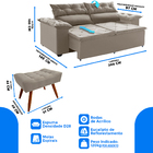 Combo Sofá Com 2 Puffs Compact Retrátil Reclinável 200 Cm Mol