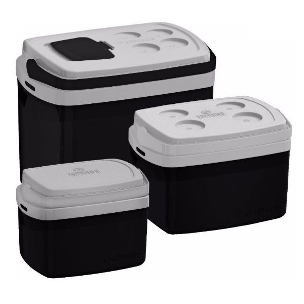 Combo Tres Caixas Termicas 32/12/5 Litros Preto Soprano 0700.