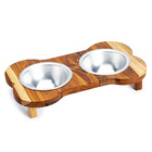 Comedouro Duplo Animais Elevado Madeira Teca Suporte Osso