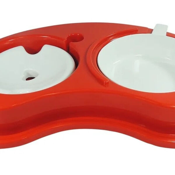 Comedouro E Bebedouro Pelos Longos Vermelho 1550 Ml