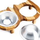 Comedouro Gatos Duplo Elevado Madeira Teca Suporte Gatinho