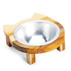 Comedouro Para Gatos Elevado Madeira Teca Suporte Gatinho